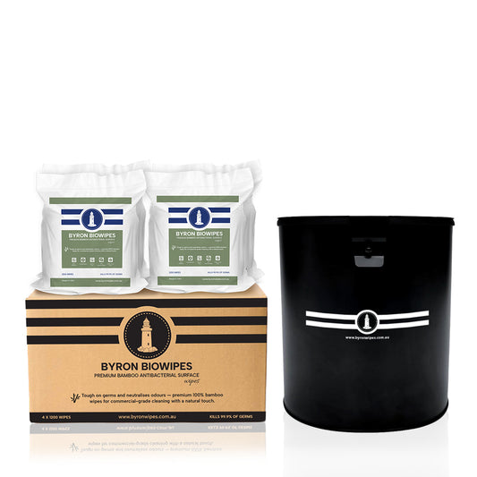 1 x Carton Bamboo Antibacterial BioWipes (4 Rolls x 1200 wipes per roll)+ Wall Mount Dispenser Bundle