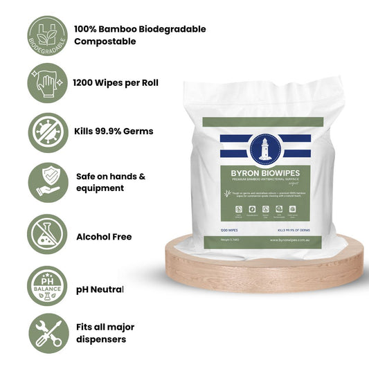 Bulk Antibacterial Bamboo BioWipes x 10 Cartons (40 Rolls x 1200 Wipes per Roll)