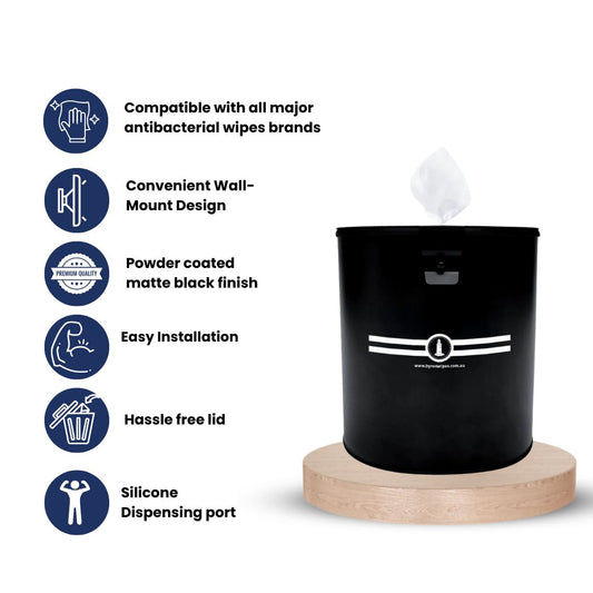Features and benefits byron wall mount antibacterial wipe dispenser